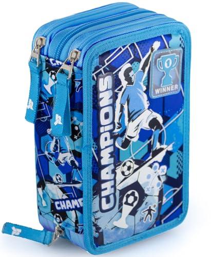 Julian Ross Astuccio 3 Scomparti, 45 Pezzi, 2 Penne Gel Cancellabili, Colla, Forbici, Pastelli 4.0, 3 Zip, Bambini, Scuola e Regalo, Champions Azzurro, Per Napoli Fan