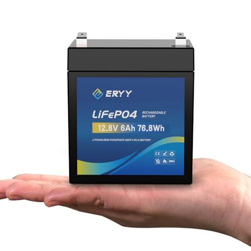 ERYY Batteria LiFePO4 12V 6Ah, 4000+ Cicli Mini Batteria al Litio con BMS 8A, Batteria Ricaricabile Leggera per Campeggio, Accumulo di Energia Solare, Telecamere di Sicurezza, Ecoscandaglio, Router