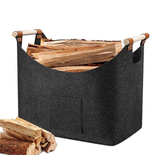 Cestino Cesto in Feltro XXL Borsa in Feltro per Legna da Ardere, Pieghevole Cesta per Legna da Interno con Manici Rinforzati, Può Contenere Giornali Vestiti Legna Giocattoli Accessori Camino