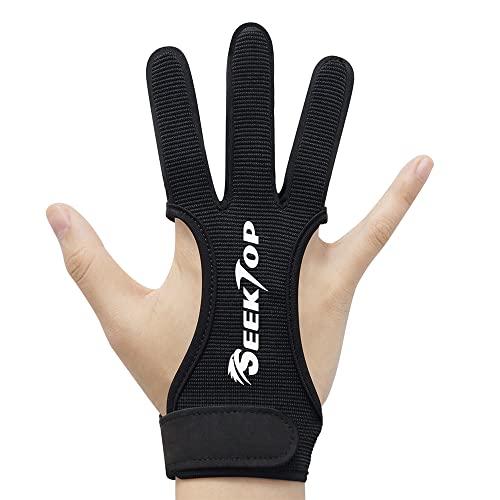 Seektop - Guanti protettivi per tiro con tiro all'arco, a tre dita, in pelle, per adulti e principianti, Black S (6-7cm)