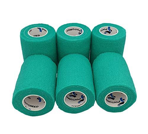 BENDAGGIO COESIVO - VERDE garza elastica, 6 rotoli x 7.5 cm x 4.5 m autoadesiva flessibile bende, qualità professionale, primo soccorso - Wrap Cohesive Bandage - Confezione da 6