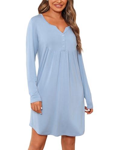 Jahetuul Camicia da Notte Parto Ospedale Cotone a Maniche Lunghe Vestaglia Allattamento con Bottoni Scollo a V Camicia Premaman Adatto Casa
