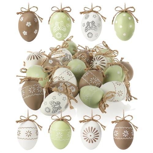 COM-FOUR® 18x Pendenti decorativi Pasqua - Uova di Pasqua in plastica da appendere - ciondoli per albero di Pasqua in colori tenui (18 pezzi - bianco beige menta)