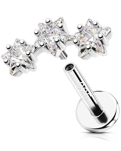 OUFER 16G Stella Piercing Helix Filettato Interno Orecchini Trago Argento 925 Conch Ring Trasparente CZ Gioielli Per Il Corpo 6 mm Flat Cartilage Labret Piercing