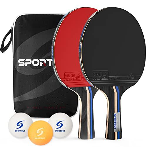 Easy-Room - Set di 2 racchette da tavolo ping pong con 3 palline, con custodia per il trasporto