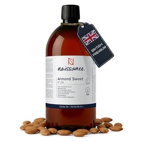 Naissance Olio di Mandorle Dolci Naturale (No. 215) - 1 Litro - Vegan, senza OGM - Ideale per l’Aromaterapia, Massagio - Idratante Per Corpo, Viso, Labbra, Capelli, Pelle, Barba e Cuticole