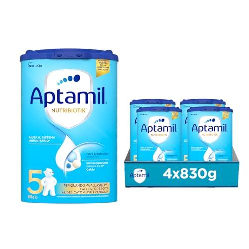 APTAMIL Nutriobiotik 5 - Latte di Crescita in Polvere al Delicato gusto di Vaniglia per Bambini dai 36 mesi - da 3320 grammi (4 confezioni da 830g)
