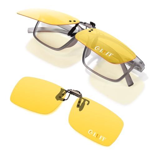 LUFF Occhiali da guida notturna Clip On | Visione notturna polarizzata anti-abbagliamento per uomini e donne | Occhiali da prescrizione per ridurre il abbagliamento dei fari 60 * 41MM Giallo