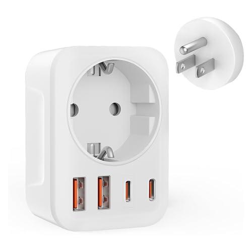 Clomnpe Adattatore Presa USA, Presa Americana Adattatore Italiano, Adattatore Universale da Viaggio con 2 USB A e 2 USB C, Spina Americana Tipo B, Adattatore USA per America Canada Messico Thailandia