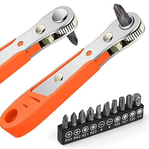 OSDUE Mini chiave a cricchetto, cacciavite magnetico Phillips ad angolo retto per spazi difficili, con attacco da 1/4 di pollice ad alta coppia offset reversibile mini cacciavite offset a cricchetto