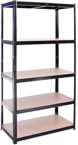 Scaffale Mensola Scaffali Magazzino Scaffalatura Metallo Acciaio verniciato L90xP40xH180 cm 5 Ripiani Legno MAX 875KG NERO