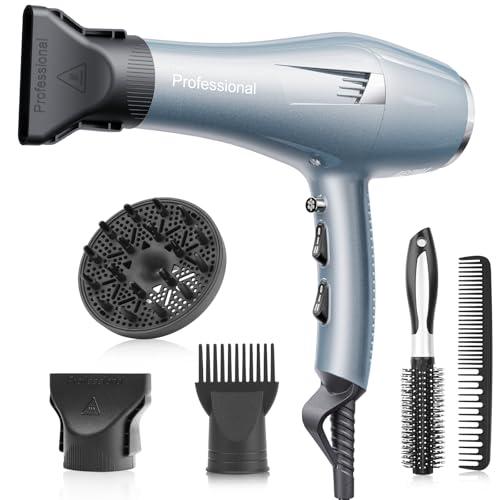 Phon Capelli Professionale Asciugacapelli loni Rapida Asciugatura per Salone e Casa (3 Calore.2 Velocità, Diffusore+2 Ugelli, Cavo 2,5m) (Blu)