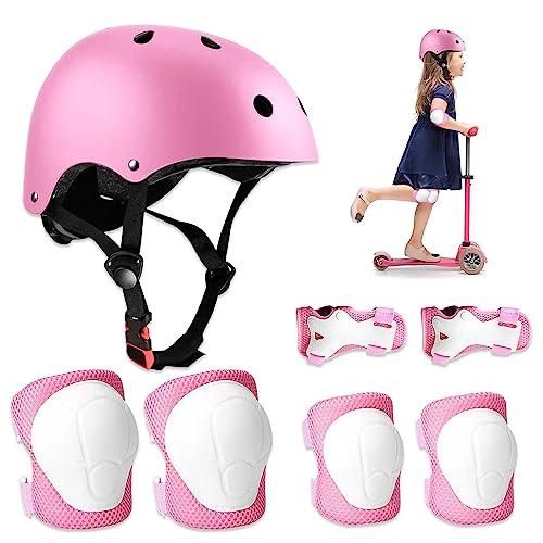 Riisoyu Set di Protezioni per Bambini , Con Casco Regolabile Ginocchiere Gomitiere e Polsiere per Skateboard Pattini in Linea Protezione Bambina per Skate Bicicletta Pattinaggio Monopattino