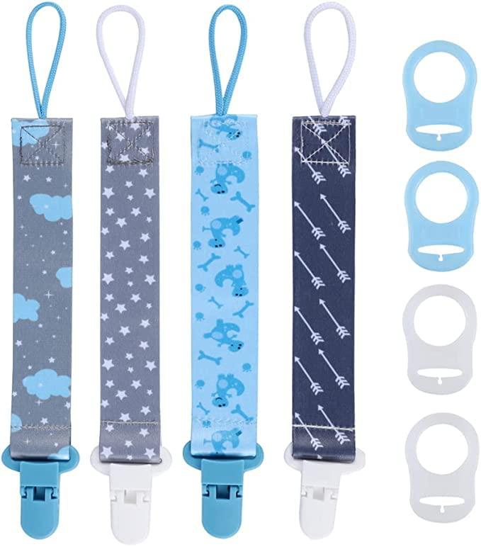 4 Pezzi Catenella Portaciuccio per Bambini,Catenella Ciuccio Tessuto Adatto per Ciucci Massaggiagengive, Set Catenelle per Ciuccio con 4 Pezzi Ciuccio Clip Adattatore per Neonato Doccia