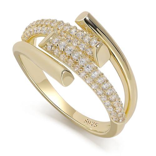 Meissa Anello da Pollice per Donna in Argento Sterling 925, Anello a Forma di Abbraccio Artigianale, Banda Chunky Placcata Oro, Anello Regolabile con Zirconia Cubica, Gioiello per Lei, Oro