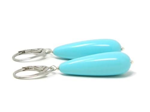 Orecchini pendenti con gocce in pasta di turchese, chiusura argento 925