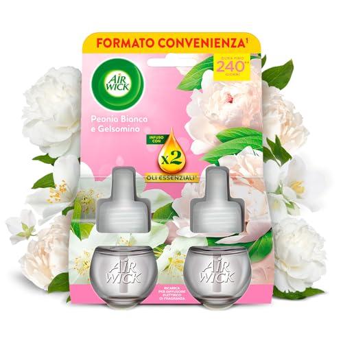 Air Wick Diffusore Elettrico di Oli Essenziali, 2 Ricariche per Diffusore Elettrico alla Fragranza Peonia Bianca e Gelsomino, Profumatore per Ambienti Elettrico con Oli Essenziali