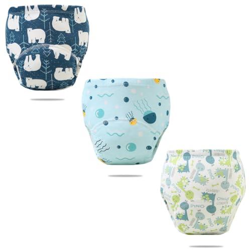 FedMois Confezione da 3 Mutandine di Apprendimento Bimbi Bambini Cotone assorbente impermeabile, Orso polare, Meduse e Dinosauri, 3-4 anni