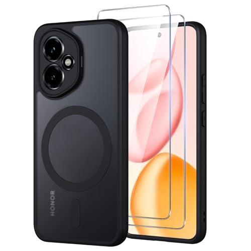 Oelrstfe per Honor 400 5G Cover Compatibile con MagSafe con 2 Pezzi Vetro Temperato, Custodia Magnetica Traslucida Opaca, [Antiurto Grado Militare] Custodie Posteriore Glassata, Nero