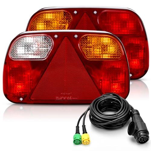 2PCS Fanali Posteriori Rimorchio,12V Fanali Posteriori Rimorchio,Universale Rimorchio Luci Posteriori Kit con Spina 13 Poli 5,5m Di Lunghezza Cavo,certificazione E11,per Trattore/RV/Autocarro/Camion