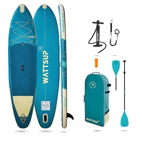Wattsup - SUP Stand Up Paddle Gonfiabile MARLIN 12'5-378x89x15 cm, Dropstitch - Pacchetto completo: Remo 2in1, Leash, Pompa, Borsa di Trasporto - Fino a 185 kg - Blu