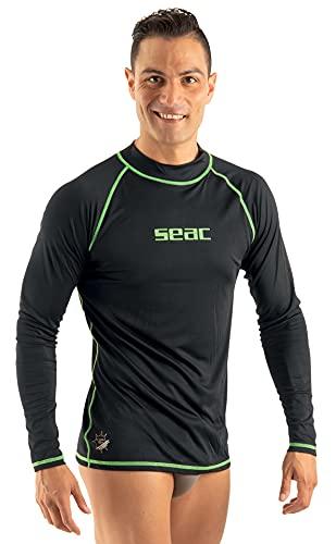 Seac T-Sun Long Man, Maglia protettiva Rash Guard per snorkeling e nuoto anti UV, nero, L