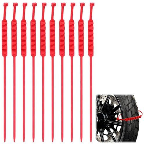 JAMSSOW 10 Catene da Neve per Pneumatici da Moto, Fascette Riutilizzabili e Regolabili per Neve (Rosso)