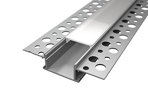 Profilo in Alluminio da 2 mt incasso a scomparsa in Cartongesso per Striscia a Led cover Opaca (ALFA)