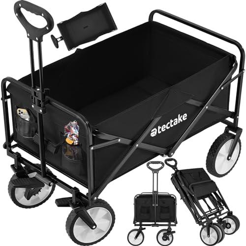 tectake® Carrello Pieghevole Leon, con Freni, Maniglia Telescopica, Carrello con Ruote Portatutto, Carrello, Carrello da Giardino, Carrello Portaoggetti - Nero/Nero