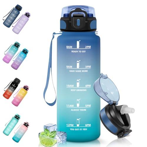 Motswedi Borraccia 1500ml, a Prova di Perdite, Borraccia con Cannuccia, Reutilizables, Borraccia Palestra, Senza BPA, Borraccia Motivazionale per Palestra, Ufficio, Running, Ciclismo, Blu Verde