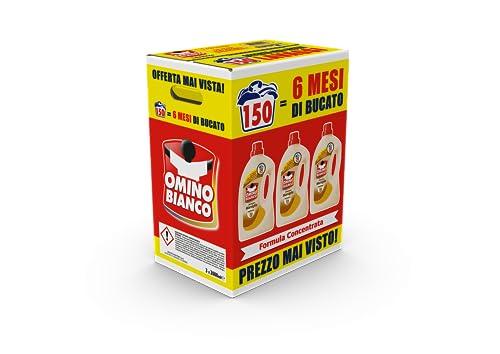 Omino Bianco - Detersivo Lavatrice Liquido, 150 Lavaggi, Rispetta Colori e Tessuti, Fresco Profumo con Essenza Cuore di Marsiglia, 2000 ml x 3 Confezioni