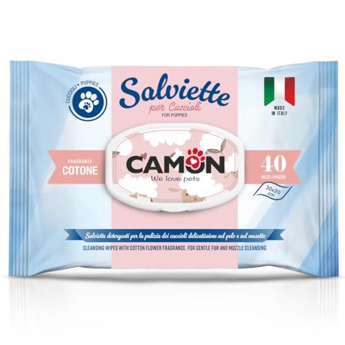 CAMON | Salviette Detergenti per Cuccioli Cani e Gatti, 30x20 cm, Confezione da 40 Pezzi, Fragranza Cotton, Senza Alcool etilico né Parabeni, Made in Italy
