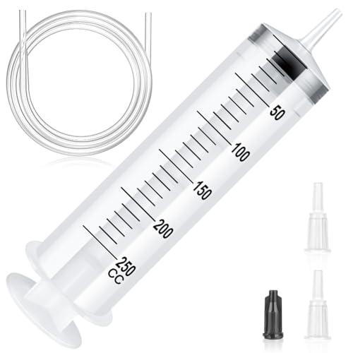 OFFCUP Siringa di Plastica, 250ml Siringhe senza Ago,Siringhe in Plastica Riutilizzabili con Catetere,Siringa Dosatrice per Alimentazione Piccoli Animali Domestici,Pittura Artistica(Non Medico)