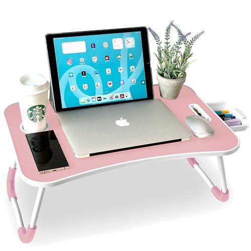 unycos - Vassoio per la Colazione e da Letto【60x40x26 cm】Tavolo Pieghevole con Leggio, Supporto Multifunzionale per Computer Portatile, Tablet, Lavorare, Leggere (Rosa con Cassetto)