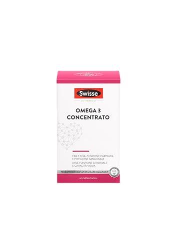 Swisse Omega 3 Concentrato 60 capsule molli 1800 mg di Olio di Pesce,648mg EPA e 432mg DHA per porzione, Certificato 5* IFOS, Capsule inodore rivestite alla vaniglia