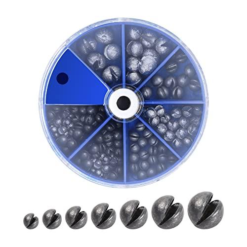Pinsheng Pesi per Piombo da Pesca 106 Pezzi, Pesi per Piombi Rimovibili, Diviso da Pesca Split Shot Piombini da Pesca Spaccatura 7 Misure, 0,2g 0,28g 0,38g 0,5g 0,8g 1,6g 2g