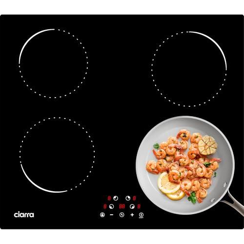 CIARRA Piano Cottura in Vetroceramica, 4 Fuochi Piano Induzione, Comandi Touch con 9 Livelli di Potenza, Timer, 59cm, CABBIH4-C