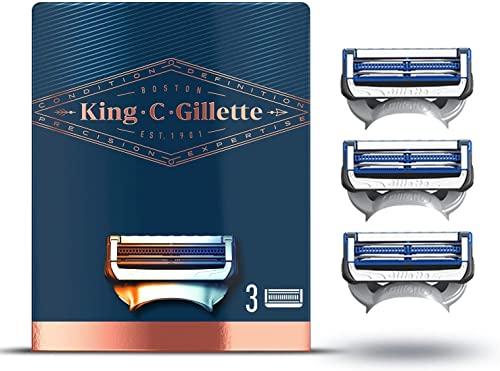 King C. Gillette Lamette per Rasoio di Sicurezza, Confezione da 3 Ricambi, con Rifinitore di Precisione e Struscia Lubrificante