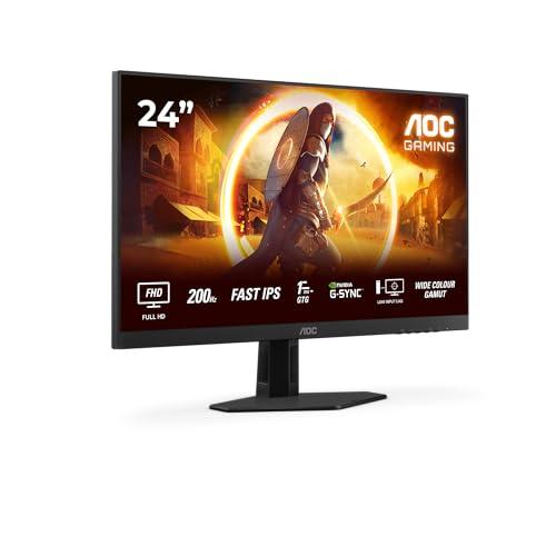 AOC Gaming 24G4HRE - Monitor Full HD da 24 pollici, 200 Hz, 1 ms, compensazione S-sync, HDR10 1920x1080, 2x HDMI 2.0, DisplayPort 1.4 nero-rosso, 24 Inch FHD Fast IPS, Supporto fisso - Altoparlanti