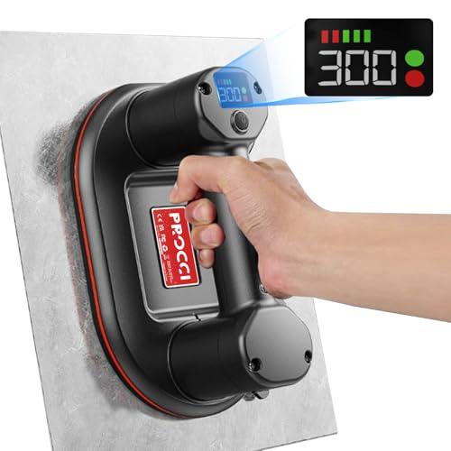 Procci Ventosa a Batteria per Piastrelle, Vetro, Marmo, Diametro 24 cm, 2 Motori, 300 KG di Forza di Aspirazione, Display LCD per Potenza di Aspirazione & Durata della Batteria, Batteria da 4000 mAh