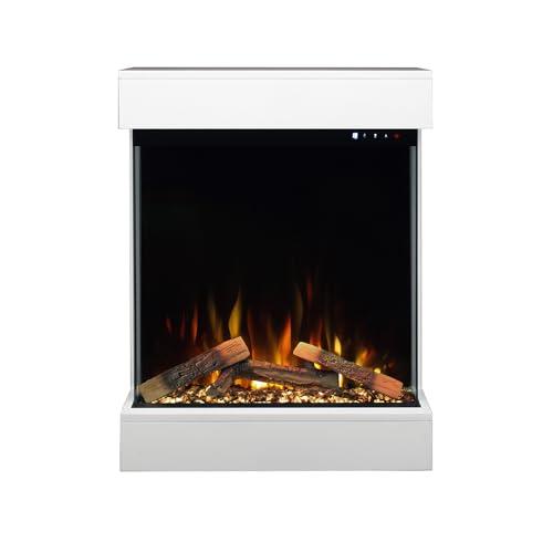 Tempo Style - Caminetto elettrico CALLIOPE Bianco con cornice in legno MDF effetto fuoco reale 750-1.500 W | Cassa Bluetooth integrata per riproduzione musicale