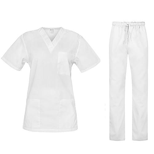 B-well Cesare Uniforme Sanitaria Donna e Uomo Unisex Set con Camice e Pantalone, Bianco M