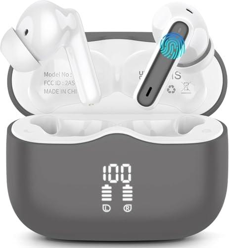 Cuffie Bluetooth 5.4 In Ear, Auricolari Bluetooth 3D Bass Stereo con 4 Mics ENC Cancellazione Rumore, 40 Ore Cuffie Wireless LED USB-C, IP7 Impermeabili Cuffiette Senza Fili per iOS Android, Grigio