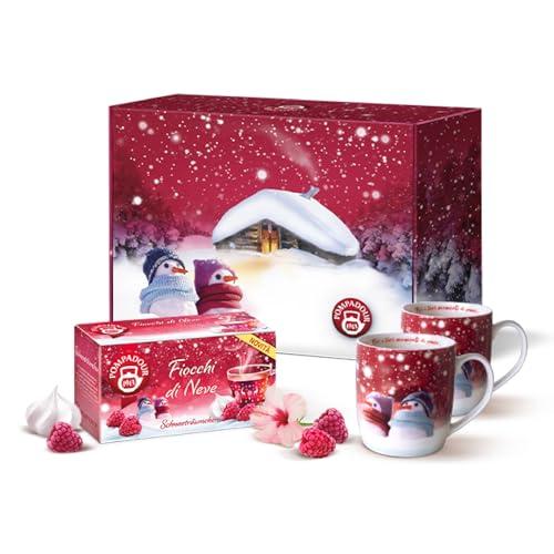 Pompadour, Cofanetto Fiocchi di Neve, 1 Conf con Lamponi e Aroma di Meringa + 2 Tazze, Ideale in Qualsiasi Momento della Giornata, Senza Lattosio, Glutine e Allergeni, Vegan
