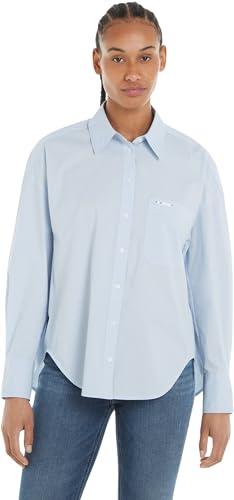 Tommy Jeans TJW OVS Cotton Shirt Ext DW0DW17356 Top in Tessuto, Blu (Breezy Blue), L Donna
