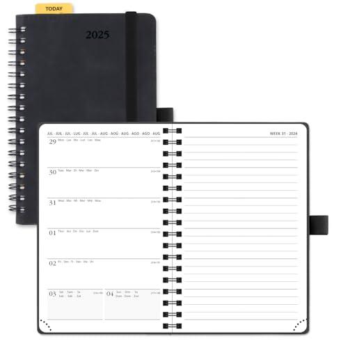 POPRUN Agenda Settimanale 2025 Spirale, 1 Pagina a Settimana con 1 Pagina di Appunti, Copertina Morbida in Pelle PU, Carta da 100 gsm Certificata FSC®