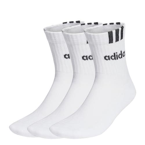 adidas Unisex - Adulto 3-Stripes Linear Half-Crew Cushioned Socks 3 Pairs, White/Black, 40-42