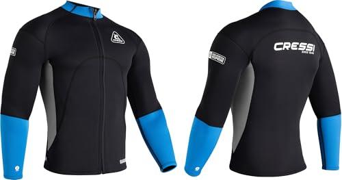 Cressi Guardian Man Neoprene Jacket Black/Blue 2mm XL/5 - Giacca Uomo in Neoprene Bifoderato 2mm, per Nuoto, Snorkeling, SUP, Surf, Kayak e Altri Sport Acquatici, Nero/Blu, XL/5