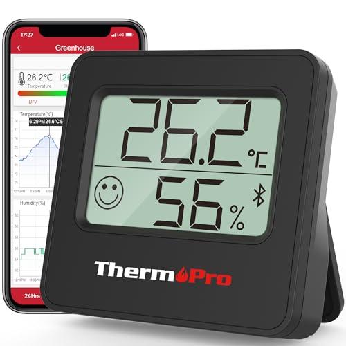 ThermoPro TP357 Bluetooth Igrometro Mini Termometro Ambiente Interno con Allarme, Misuratore di Umidità e Monitor di Temperatura con App Intelligente e Registrazione Dati con Sensore di Umidità