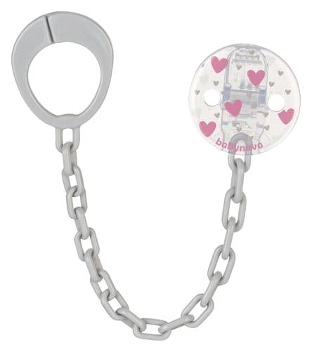 babynova Catena per Ciuccio con Clip e Anello Adattatore – Portaciuccio per Bambini – Compatibile con Qualsiasi Ciuccio – Accessorio per Passeggino – Essenziale per Neonati – Senza BPA - Cuori rosa